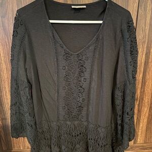 Style & Co. Black Lace Detail Blouse